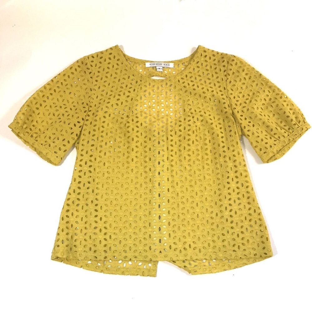 Nicola Fan Womens Top Yellow Open Back Lazer Cut